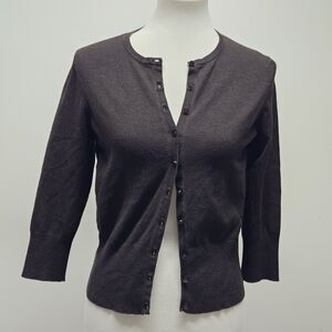 Judith Hart Button-Up Cardigan Silk Blend Size S Petite Brown Y2K Layering